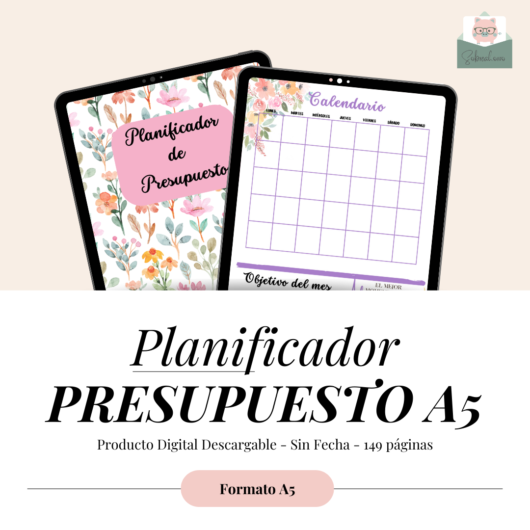 Planificador de presupuesto de SobreAhorro en PDF versión 2025 - A5 - Descarga digital