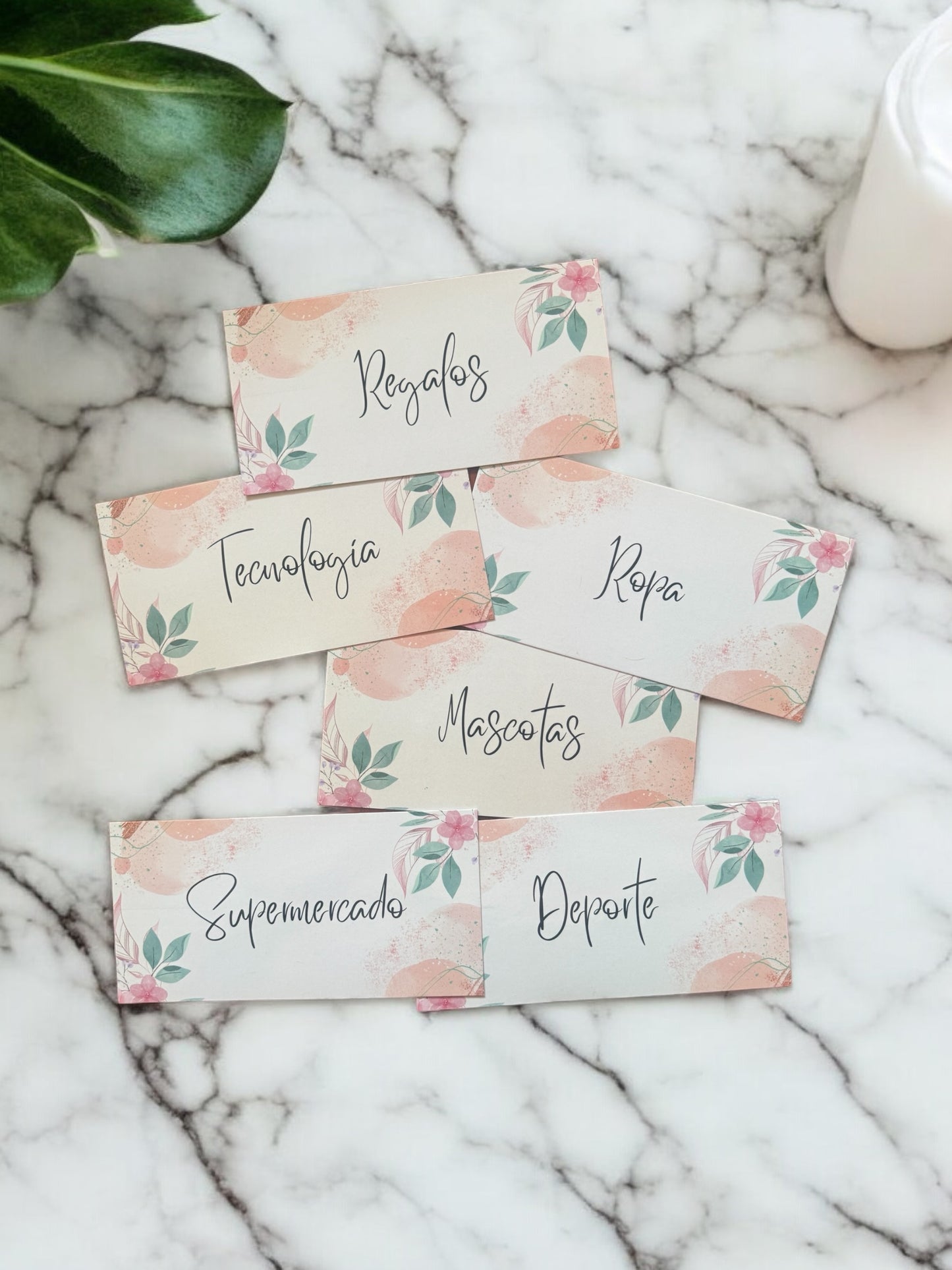 Tarjetas predefinidas plastificadas diseño floral para archivador de presupuesto A6