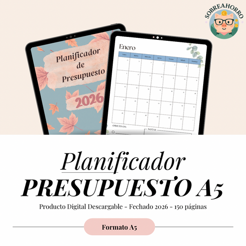 Planificador de presupuesto de SobreAhorro en PDF sin fechar- A5 - Descarga digital