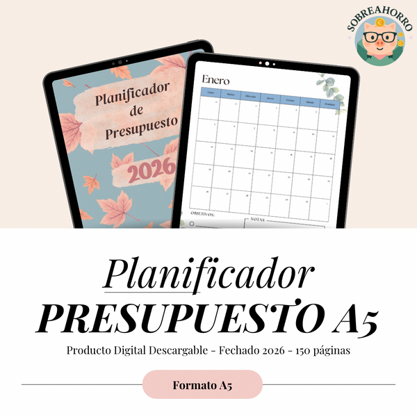 Planificador de presupuesto de SobreAhorro en PDF sin fechar- A5 - Descarga digital